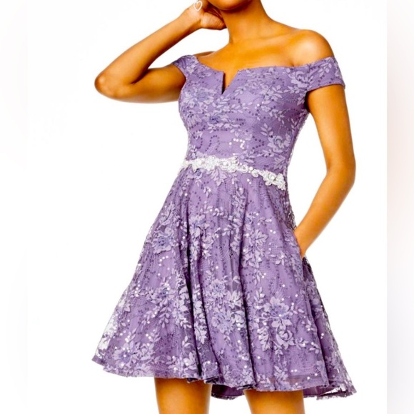 Formal Dress Size 3 City Studio Lilac Purple Lace Party Off Shoulder Party Prom - Picture 1 of 9